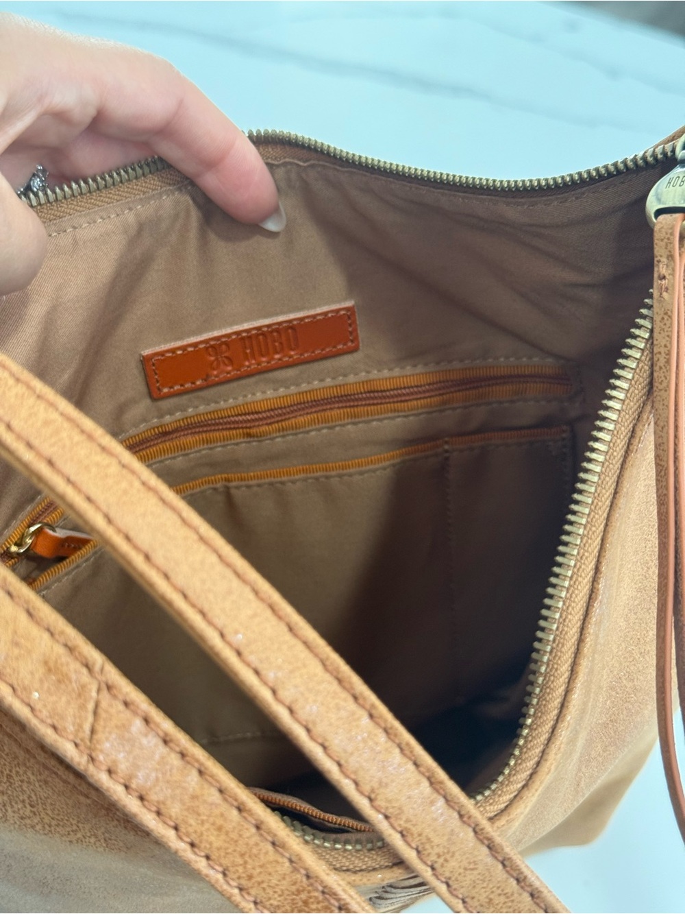 HOBO Merrin Convertible Backpack Whiskey Leather Whipstitch with shimmer - Picture 10 of 16